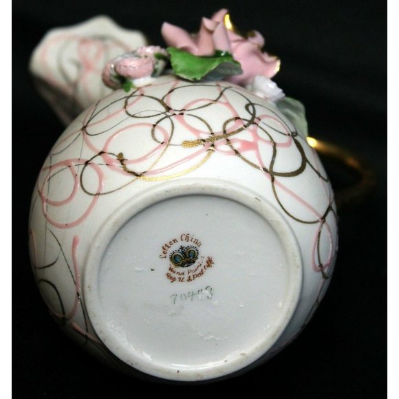 VTG Lefton China Pitcher Pink Rose Forget-Me-Nots Hand Painted Small Gold Swirls - Picture 6 of 8